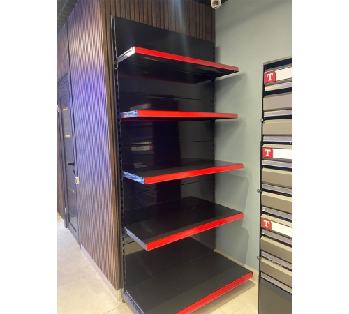 Торговый стеллаж 2250х1000х500мм с завершающей стойкой 5 полок черный глянец пристенный
